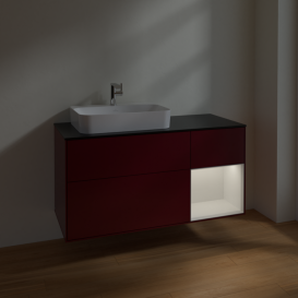 Тумба под раковину Villeroy & Boch Finion 120х50,1 см с подсветкой МДФ пион матовый лак/стекло черное матовое F402GFHB