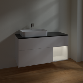Тумба под раковину Villeroy & Boch Finion 120х50,1 см с подсветкой МДФ белый матовый лак/стекло черное матовое F402GFMT