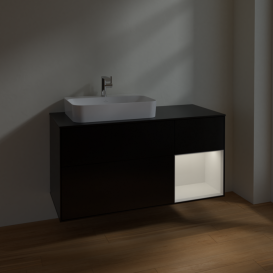 Тумба под раковину Villeroy & Boch Finion 120х50,1 см с подсветкой МДФ черный матовый лак/стекло черное матовое F402GFPD