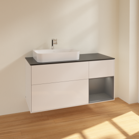 Тумба под раковину Villeroy & Boch Finion 120х50,1 см с подсветкой МДФ глянцевый белый лак/стекло черное матовое F402GKGF