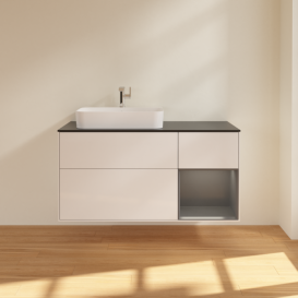 Тумба под раковину Villeroy & Boch Finion 120х50,1 см с подсветкой МДФ глянцевый белый лак/стекло черное матовое F402GKGF