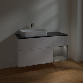 Тумба под раковину Villeroy & Boch Finion 120х50,1 см с подсветкой МДФ глянцевый белый лак/стекло черное матовое F402GKGF