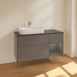 Тумба под раковину Villeroy & Boch Finion 120х50,1 см с подсветкой МДФ антрацит матовый лак/стекло черное матовое F402GKGK