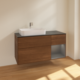 Тумба под раковину Villeroy & Boch Finion 120х50,1 см с подсветкой МДФ шпон грецкого ореха/стекло черное матовое F402GKGN