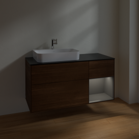 Тумба под раковину Villeroy & Boch Finion 120х50,1 см с подсветкой МДФ шпон грецкого ореха/стекло черное матовое F402GKGN