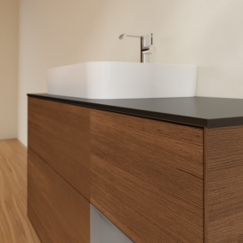 Тумба под раковину Villeroy & Boch Finion 120х50,1 см с подсветкой МДФ шпон грецкого ореха/стекло черное матовое F402GKGN