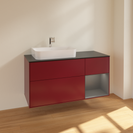 Тумба под раковину Villeroy & Boch Finion 120х50,1 см с подсветкой МДФ пион матовый лак/стекло черное матовое F402GKHB