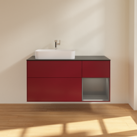 Тумба под раковину Villeroy & Boch Finion 120х50,1 см с подсветкой МДФ пион матовый лак/стекло черное матовое F402GKHB