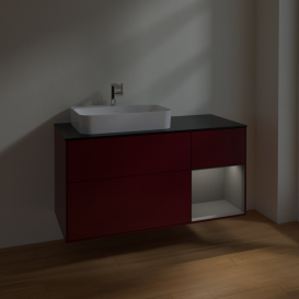 Тумба под раковину Villeroy & Boch Finion 120х50,1 см с подсветкой МДФ пион матовый лак/стекло черное матовое F402GKHB