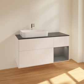 Тумба под раковину Villeroy & Boch Finion 120х50,1 см с подсветкой МДФ белый матовый лак/стекло черное матовое F402GKMT