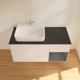 Тумба под раковину Villeroy & Boch Finion 120х50,1 см с подсветкой МДФ белый матовый лак/стекло черное матовое F402GKMT