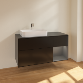 Тумба под раковину Villeroy & Boch Finion 120х50,1 см с подсветкой МДФ черный матовый лак/стекло черное матовое F402GKPD