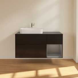 Тумба под раковину Villeroy & Boch Finion 120х50,1 см с подсветкой МДФ черный матовый лак/стекло черное матовое F402GKPD