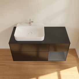 Тумба под раковину Villeroy & Boch Finion 120х50,1 см с подсветкой МДФ черный матовый лак/стекло черное матовое F402GKPD