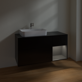 Тумба под раковину Villeroy & Boch Finion 120х50,1 см с подсветкой МДФ черный матовый лак/стекло черное матовое F402GKPD