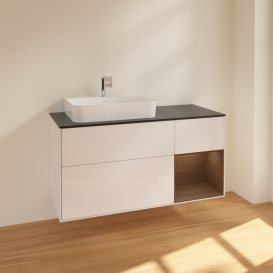 Тумба под раковину Villeroy & Boch Finion 120х50,1 см с подсветкой МДФ глянцевый белый лак/стекло черное матовое F402GNGF