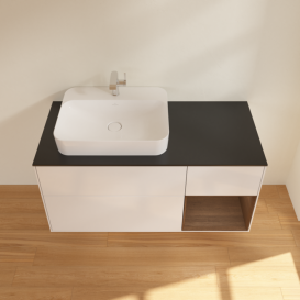 Тумба под раковину Villeroy & Boch Finion 120х50,1 см с подсветкой МДФ глянцевый белый лак/стекло черное матовое F402GNGF