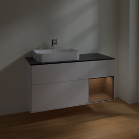 Тумба под раковину Villeroy & Boch Finion 120х50,1 см с подсветкой МДФ глянцевый белый лак/стекло черное матовое F402GNGF