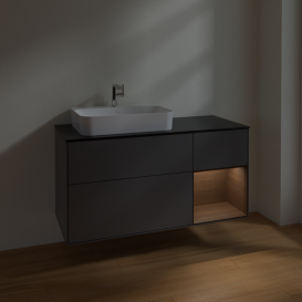 Тумба под раковину Villeroy & Boch Finion 120х50,1 см с подсветкой МДФ антрацит матовый лак/стекло черное матовое F402GNGK