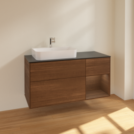 Тумба під раковину Villeroy & Boch Finion 120х50,1 см із підсвічуванням МДФ шпон волоського горіха/скло чорне матове F402GNGN