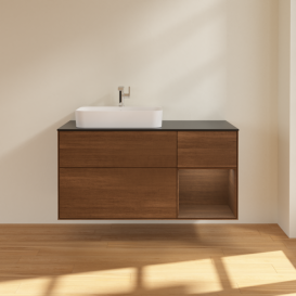 Тумба під раковину Villeroy & Boch Finion 120х50,1 см із підсвічуванням МДФ шпон волоського горіха/скло чорне матове F402GNGN