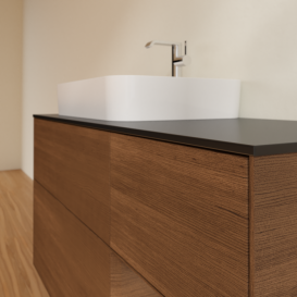 Тумба під раковину Villeroy & Boch Finion 120х50,1 см із підсвічуванням МДФ шпон волоського горіха/скло чорне матове F402GNGN