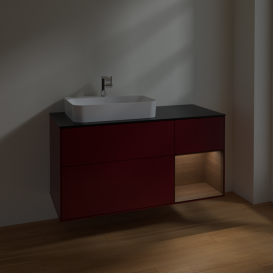 Тумба под раковину Villeroy & Boch Finion 120х50,1 см с подсветкой МДФ пион матовый лак/стекло черное матовое F402GNHB