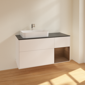 Тумба под раковину Villeroy & Boch Finion 120х50,1 см с подсветкой МДФ белый матовый лак/стекло черное матовое F402GNMT