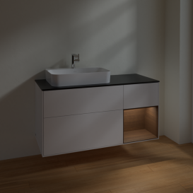 Тумба под раковину Villeroy & Boch Finion 120х50,1 см с подсветкой МДФ белый матовый лак/стекло черное матовое F402GNMT