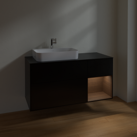 Тумба под раковину Villeroy & Boch Finion 120х50,1 см с подсветкой МДФ черный матовый лак/стекло черное матовое F402GNPD