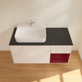 Тумба под раковину Villeroy & Boch Finion 120х50,1 см с подсветкой МДФ глянцевый белый лак/стекло черное матовое F402HBGF