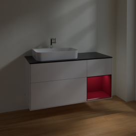 Тумба под раковину Villeroy & Boch Finion 120х50,1 см с подсветкой МДФ глянцевый белый лак/стекло черное матовое F402HBGF