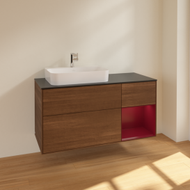 Тумба под раковину Villeroy & Boch Finion 120х50,1 см с подсветкой МДФ шпон грецкого ореха/стекло черное матовое F402HBGN