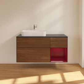 Тумба под раковину Villeroy & Boch Finion 120х50,1 см с подсветкой МДФ шпон грецкого ореха/стекло черное матовое F402HBGN