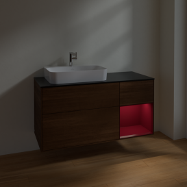 Тумба под раковину Villeroy & Boch Finion 120х50,1 см с подсветкой МДФ шпон грецкого ореха/стекло черное матовое F402HBGN