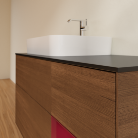 Тумба под раковину Villeroy & Boch Finion 120х50,1 см с подсветкой МДФ шпон грецкого ореха/стекло черное матовое F402HBGN