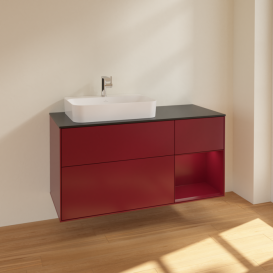 Тумба под раковину Villeroy & Boch Finion 120х50,1 см с подсветкой МДФ пион матовый лак/стекло черное матовое F402HBHB