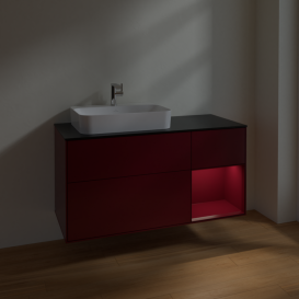 Тумба под раковину Villeroy & Boch Finion 120х50,1 см с подсветкой МДФ пион матовый лак/стекло черное матовое F402HBHB