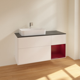 Тумба под раковину Villeroy & Boch Finion 120х50,1 см с подсветкой МДФ белый матовый лак/стекло черное матовое F402HBMT