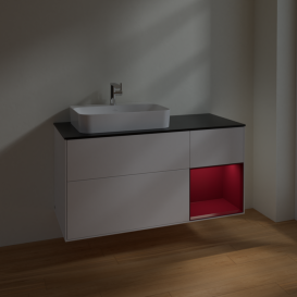 Тумба под раковину Villeroy & Boch Finion 120х50,1 см с подсветкой МДФ белый матовый лак/стекло черное матовое F402HBMT