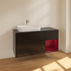 Тумба под раковину Villeroy & Boch Finion 120х50,1 см с подсветкой МДФ черный матовый лак/стекло черное матовое F402HBPD