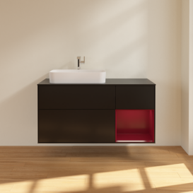 Тумба под раковину Villeroy & Boch Finion 120х50,1 см с подсветкой МДФ черный матовый лак/стекло черное матовое F402HBPD