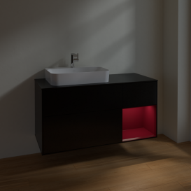 Тумба под раковину Villeroy & Boch Finion 120х50,1 см с подсветкой МДФ черный матовый лак/стекло черное матовое F402HBPD