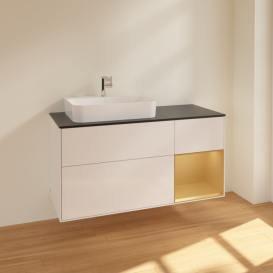 Тумба под раковину Villeroy & Boch Finion 120х50,1 см с подсветкой МДФ глянцевый белый лак/стекло черное матовое F402HFGF