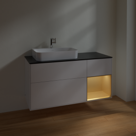 Тумба под раковину Villeroy & Boch Finion 120х50,1 см с подсветкой МДФ глянцевый белый лак/стекло черное матовое F402HFGF
