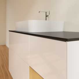 Тумба под раковину Villeroy & Boch Finion 120х50,1 см с подсветкой МДФ глянцевый белый лак/стекло черное матовое F402HFGF