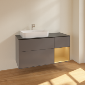 Тумба под раковину Villeroy & Boch Finion 120х50,1 см с подсветкой МДФ антрацит матовый лак/стекло черное матовое F402HFGK