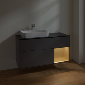 Тумба под раковину Villeroy & Boch Finion 120х50,1 см с подсветкой МДФ антрацит матовый лак/стекло черное матовое F402HFGK