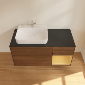 Тумба под раковину Villeroy & Boch Finion 120х50,1 см с подсветкой МДФ шпон грецкого ореха/стекло черное матовое F402HFGN