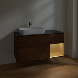 Тумба под раковину Villeroy & Boch Finion 120х50,1 см с подсветкой МДФ шпон грецкого ореха/стекло черное матовое F402HFGN